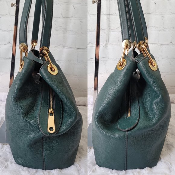 MICHAEL KORS Raven Green Emerald Gold Leather Large Shoulder Tote - Picture 5 of 14